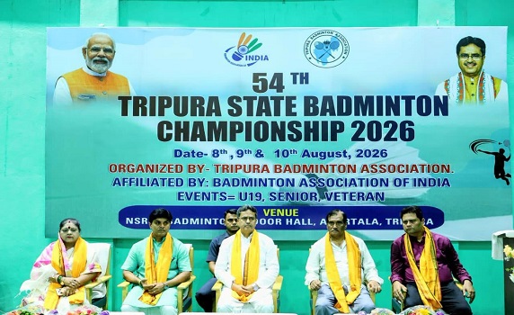 Tripura CM Dr Manik Saha attends State Badminton Championship at NSRCC Badminton Indoor Hall, Agartala.
